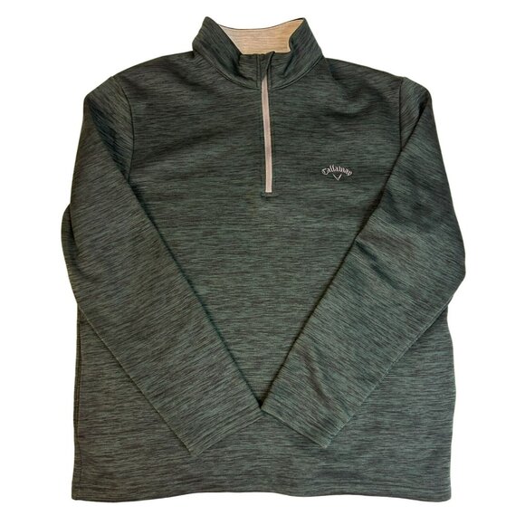 Callaway Sweater Mens L Green Quarter Zip Mock Neck Tight Knit Polyester Stretch - Picture 1 of 5